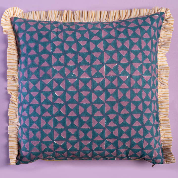 Ian Snow Ltd - Wholesale Chair Cushion - Cornflower & Lilac Block Print Cushion Cover1
