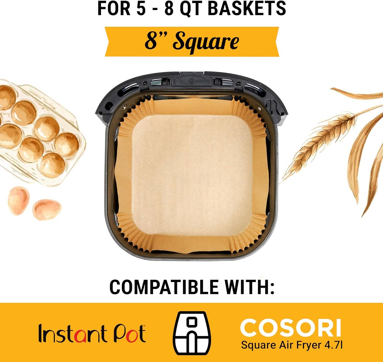 Baker's Signature - Wholesale Baking Sheet/Mat - 240 pcs Air Fryer Liners, Disposable Airfryer Paper Liners – Non-Stick and Oil Proof for Easy Cleanup, Great for Oven, Pans & Baking – 8” Square for 5-8 qt Basket by Baker's Signature1