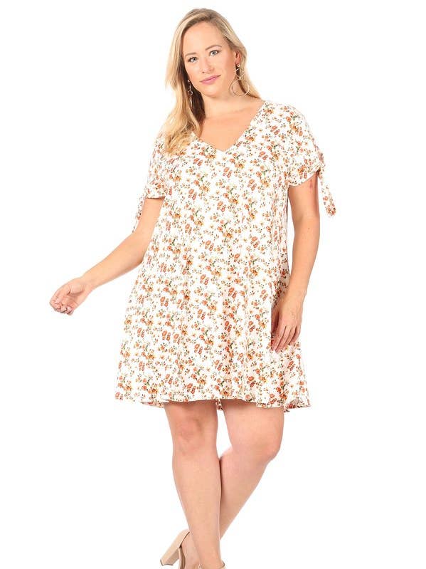Plus Ditsy blommig slips ärm V-hals svänga klänning för wholesale av VIBE Apparel Co