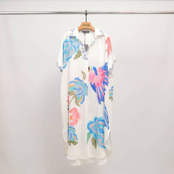 Cecile Wang - Wholesale Dress - Women's - Parrot print shirt dress KD8282VC