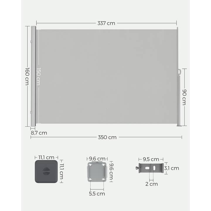 Meda - Wholesale Room Divider - Meda Side Awning, Retractable, 160 x 350 cm, Privacy Screen,