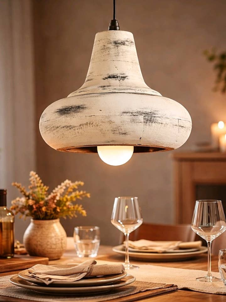 Hvidpigmenteret træ vedhæng lys 9x8.25in for engroshandel hos Wholesale Home Decor