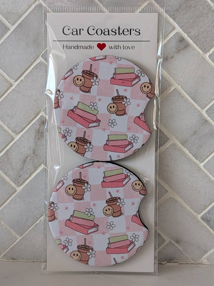 Checker Books and Coffee Car Coasters for wholesale by Sweet Bean Candle Collective