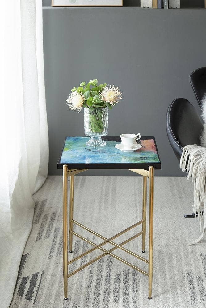 A&B Home Group Inc. - Wholesale Side Table - D15.5x26" Vibrant Aurora Resin Side Table - Gold/Multicolor5