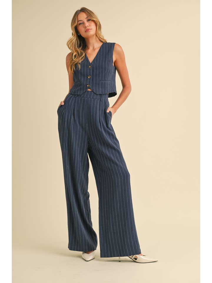 NAVY IST5788 PIN STRIPED VEST AND TROUSER PANTS SET for wholesale on Faire
