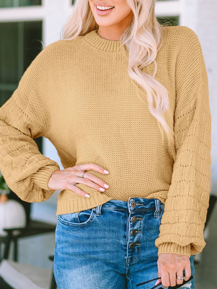 Jayla Hollowed Bubble Sleeve Knit Sweater for wholesale by Ray's Organic's