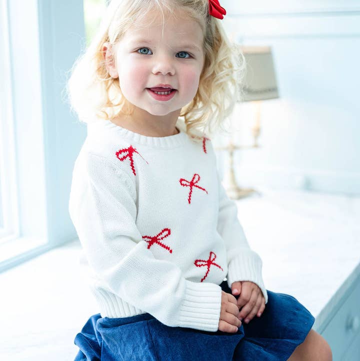 Ruth and Ralph - Wholesale Knit Sweater - Kids - Red and White Bows Sarah Sweater0