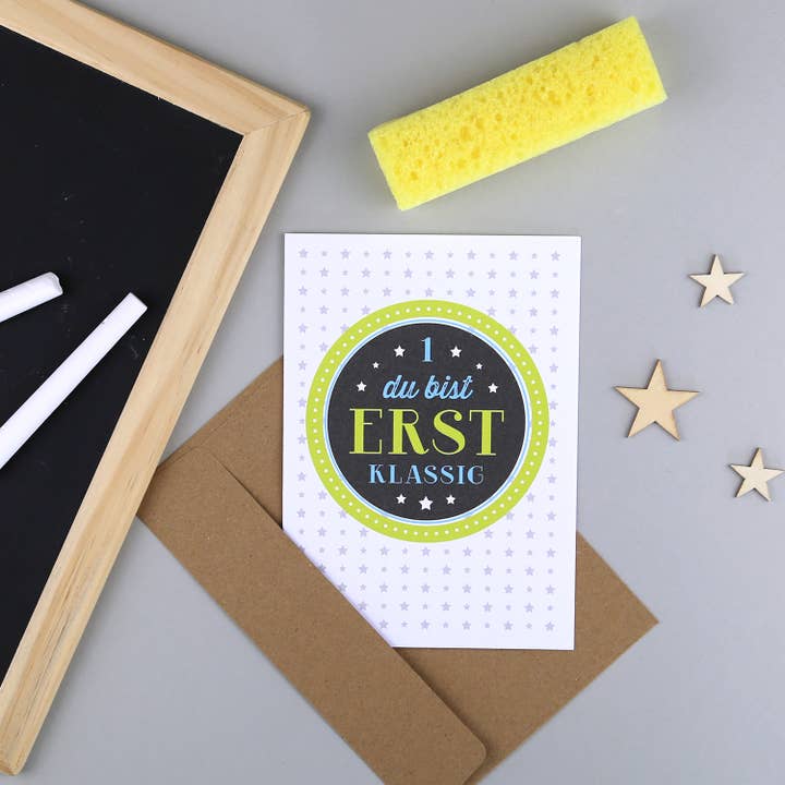 Kunst an Papier - Wholesale Congratulations Card - First class school ticket Moritz2