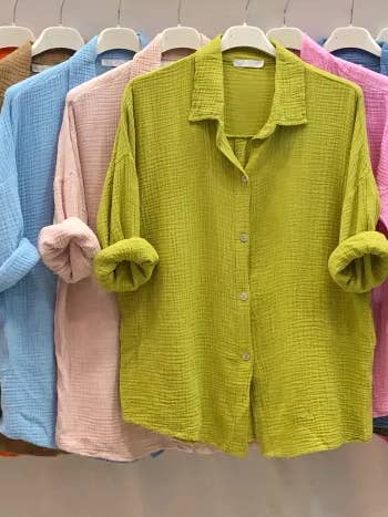 Mimi & Gogo - Wholesale Button Down Shirt - Women's - Plain cotton gauze shirt @10787_ChGazUni20