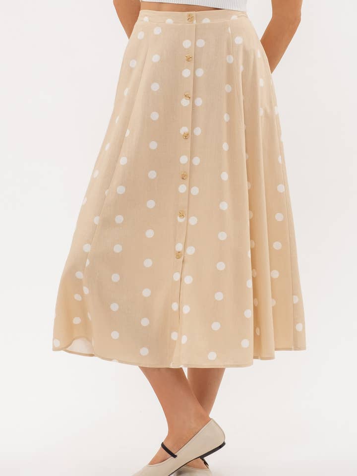 Blu Pepper - Wholesale Skirt - Women's - POLKA DOT BUTTON DOWN MIDI SKIRT