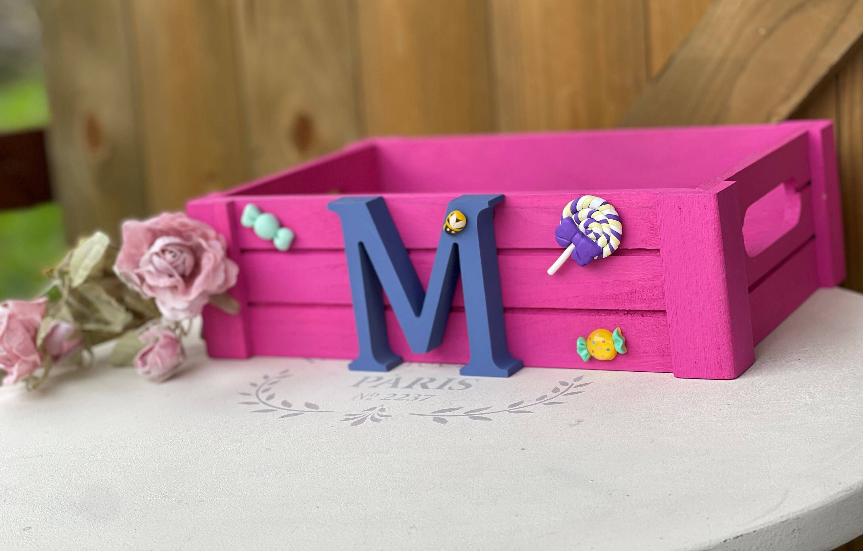Rainbow Craft Studio – wholesale Decorative box – Personalised small wooden letter box / crate book toy teddy memories3