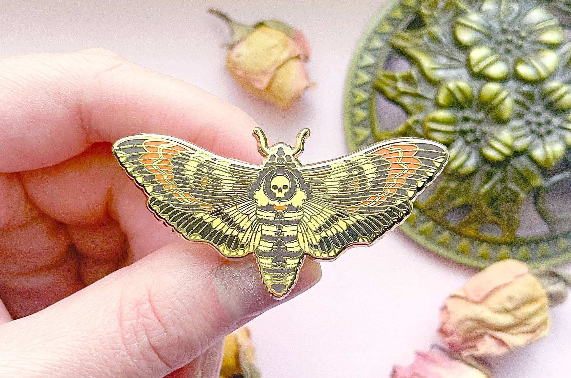 Alum and Ink - Wholesale Lapel Pin/Button - Death's Head Hawkmoth (Acherontia lachesis) Enamel Pin3