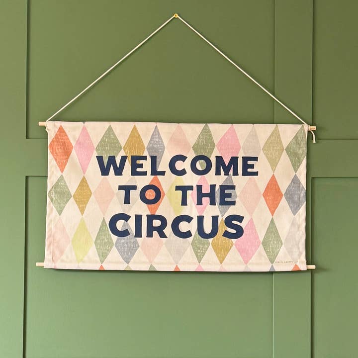 Welcome To The Circus Printed Fabric Banner for wholesale by Knotty Knotty