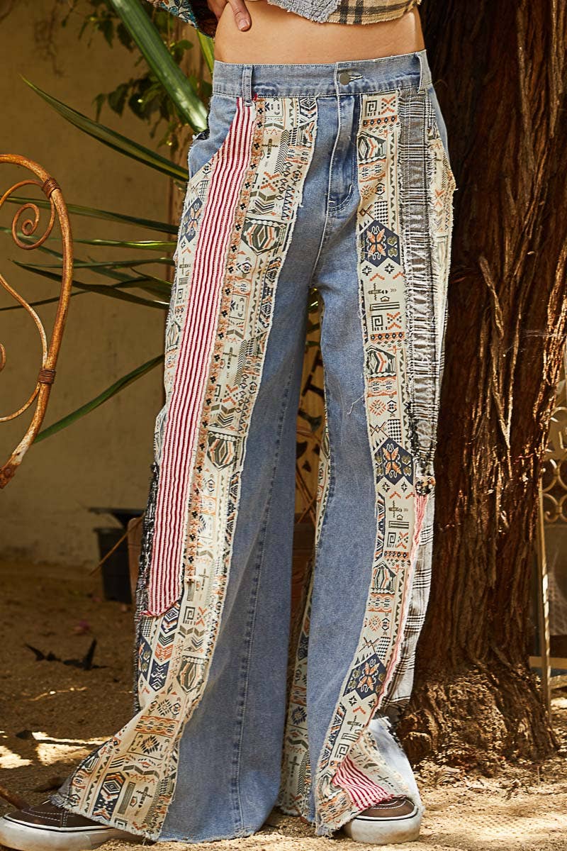 Pol Clothing - Wholesale Jeans - Women's - Patchwork relaxed woven denim pant24