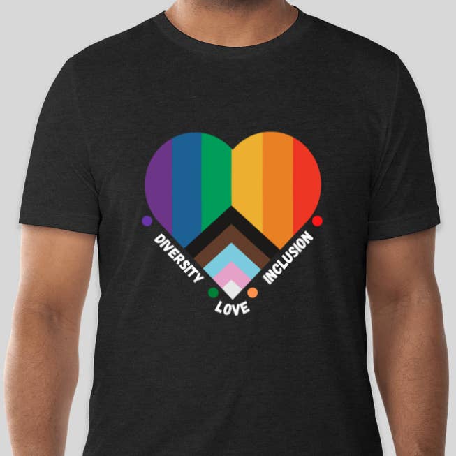 Pride Heart T-Shirt (Black) for wholesale by RainBee Designs, LLC