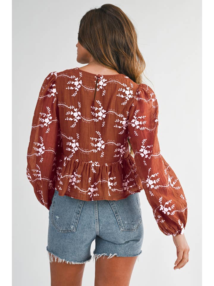 Endless Blu - Wholesale Blouse - Women's - Floral Embroidered Peplum Blouse7