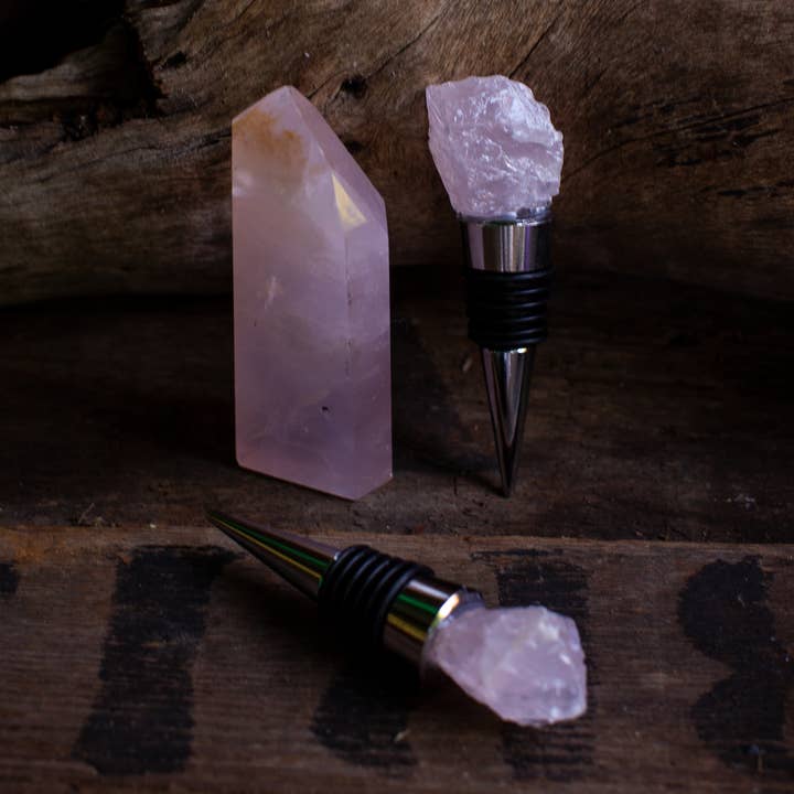 Raw Crystal Wine Stopper - Rose Quartz or Amethyst for wholesale by Nocturna