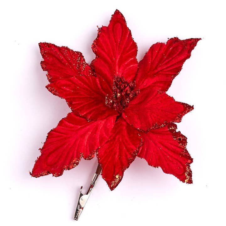 Factory Direct Craft - Wholesale Artificial Flowers - 6" Artificial Red Poinsettia Flower with Clip
