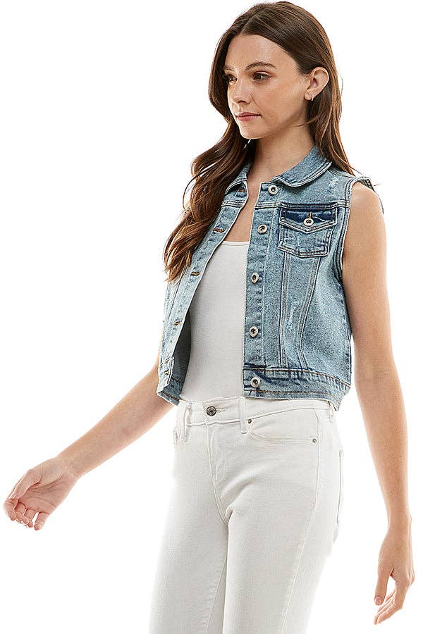 BLUE AGE - Wholesale Outerwear Vest - Women's - Ladies  Distressed  Denim Vest4