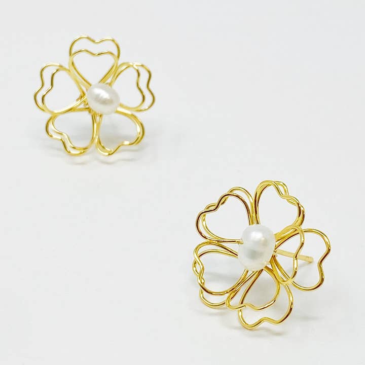 Heart Petals With Freshwater Pearl Earrings for wholesale by Ellison+Young