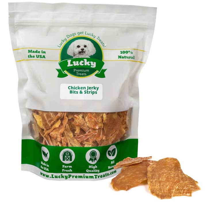 Chicken Jerky Bits and Strips for wholesale by Lucky Premium Treats