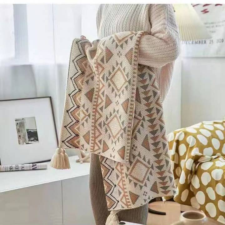 ACCITY - Wholesale Throw Blanket - KNITTED BOHEMIAN SOFA BLANKET_CWMM0412