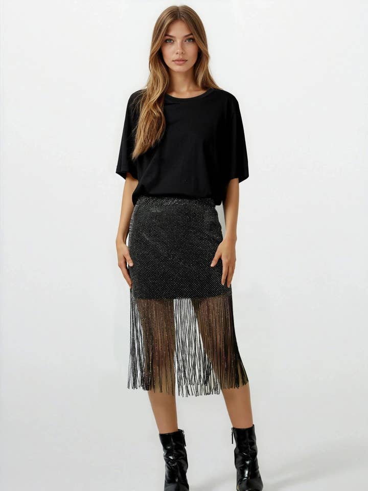 Rhinestone Sheer Tassel Skirt for wholesale by KATE HEWKO