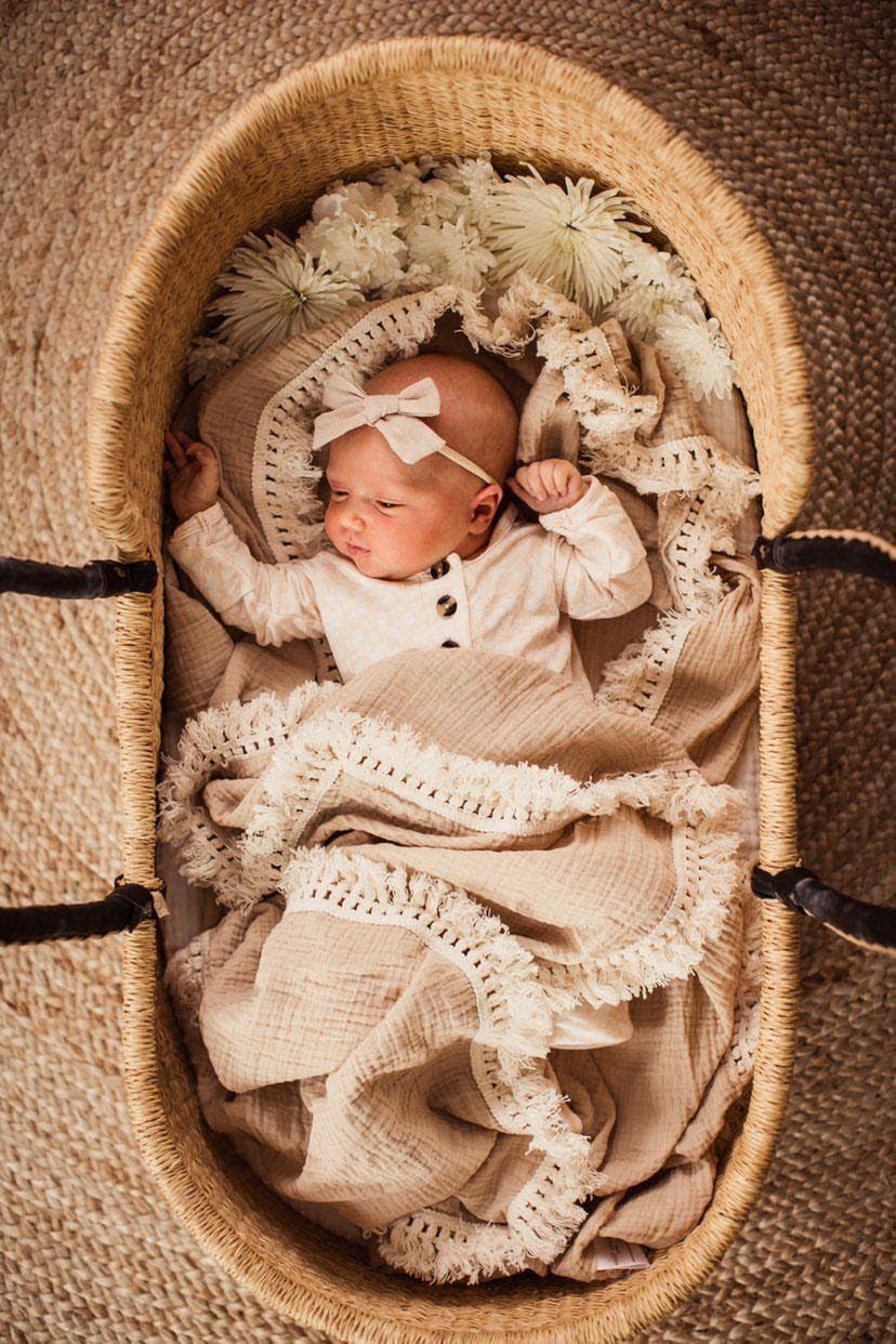 Harp Angel Boutique - Wholesale Swaddle - Baby - Fringe Swaddle Blanket - Tan2