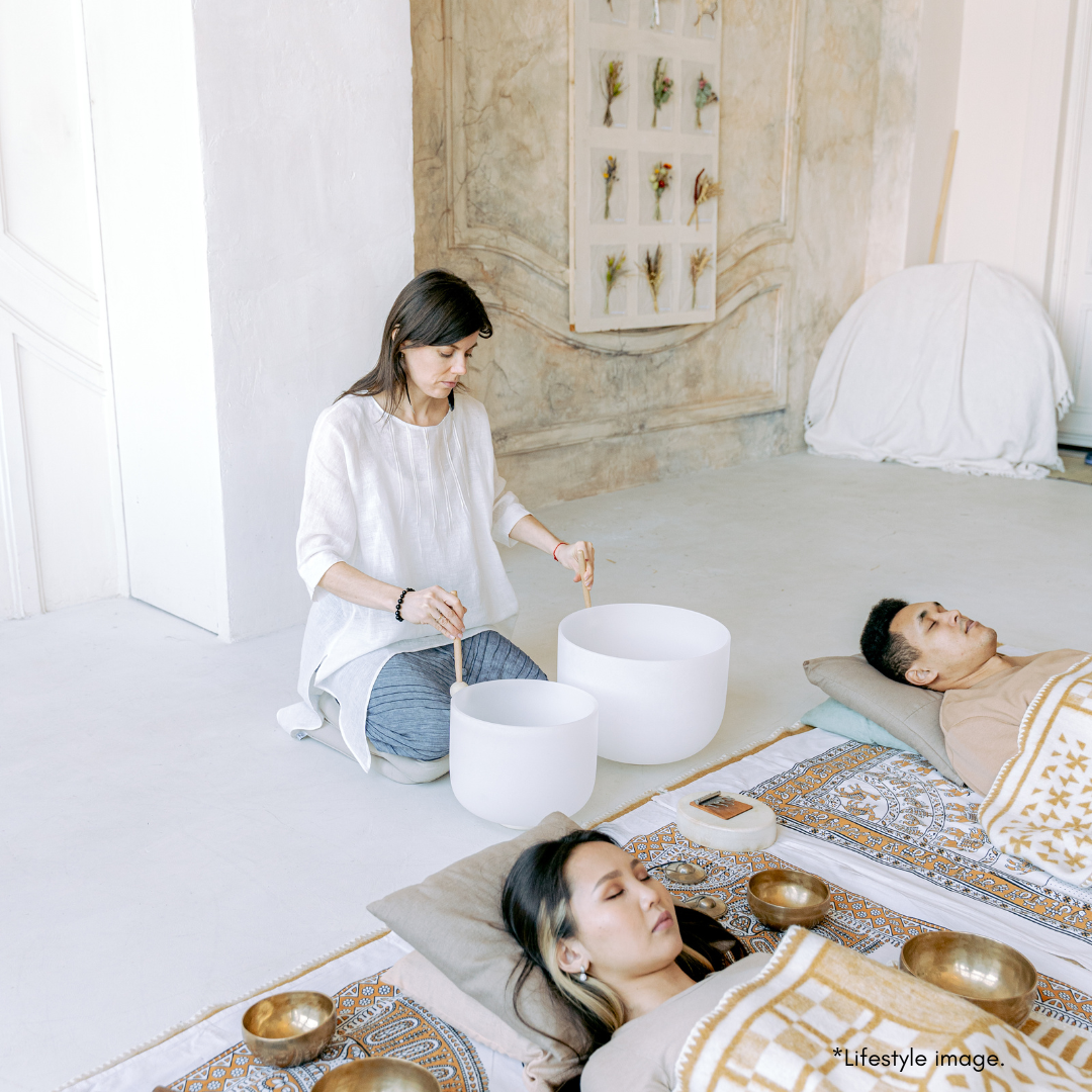 HK Higher Knowing - Wholesale Meditation Supplies - 8-12" 3-Note Empyrean Crystal Singing Bowl Set | 432Hz3