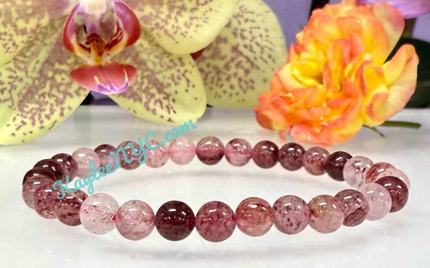 KayleeNYC - Wholesale Beaded Bracelet - Strawberry Quartz 6mm 7.5” Crystal Healing Stretch Bracelet 6