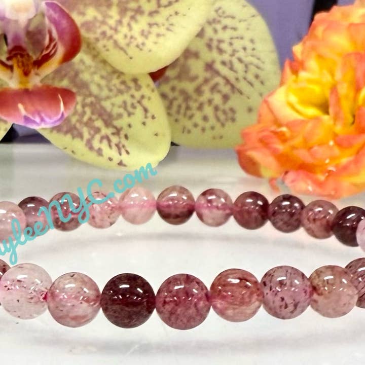 KayleeNYC - Wholesale Beaded Bracelet - Strawberry Quartz 6mm 7.5” Crystal Healing Stretch Bracelet 6