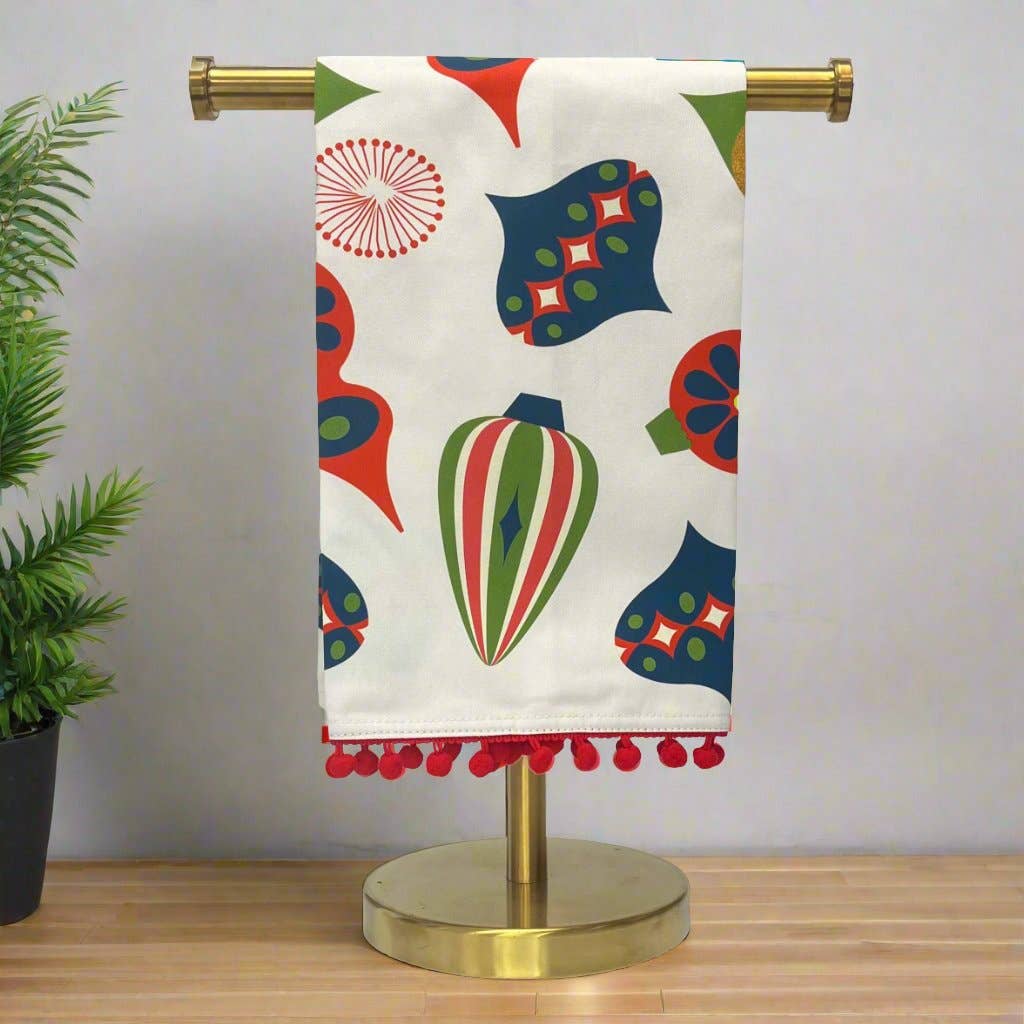 Mod Lounge Paper Company – wholesale Tea towel – Retro Ornaments Tea Towel with Trim0