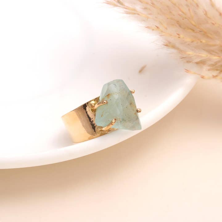 AG 925 JEWELLERY - Wholesale Cocktail/Statement Ring - 925 Sterling Silver Raw Aquamarine Crystal Ring