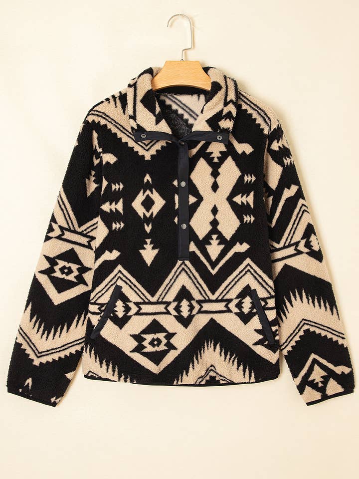 PRETTY BASH - Wholesale Sweatshirt - Women's - Western Aztec Fleece Half Zip Sweatshirt5