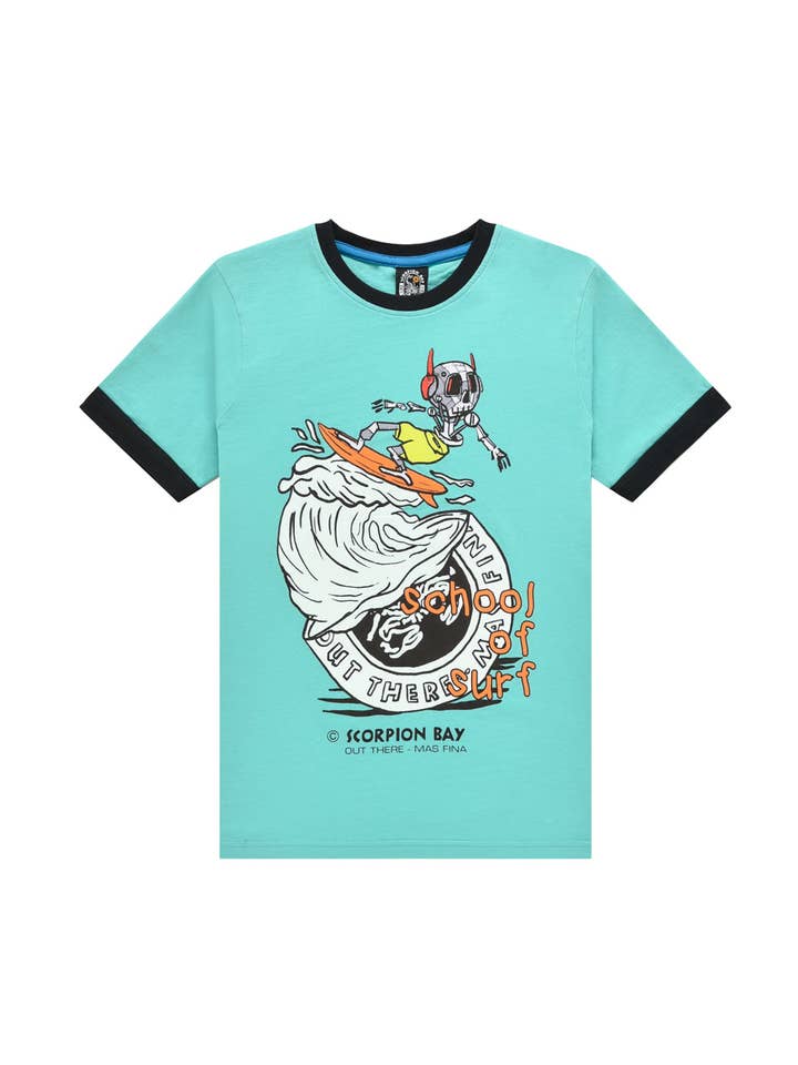 Bambino | T-Shirt 100% Cotone School Of Surf Con Stampa "Surfing Robo Skull" per la vendita all'ingrosso da parte di Scorpion Bay