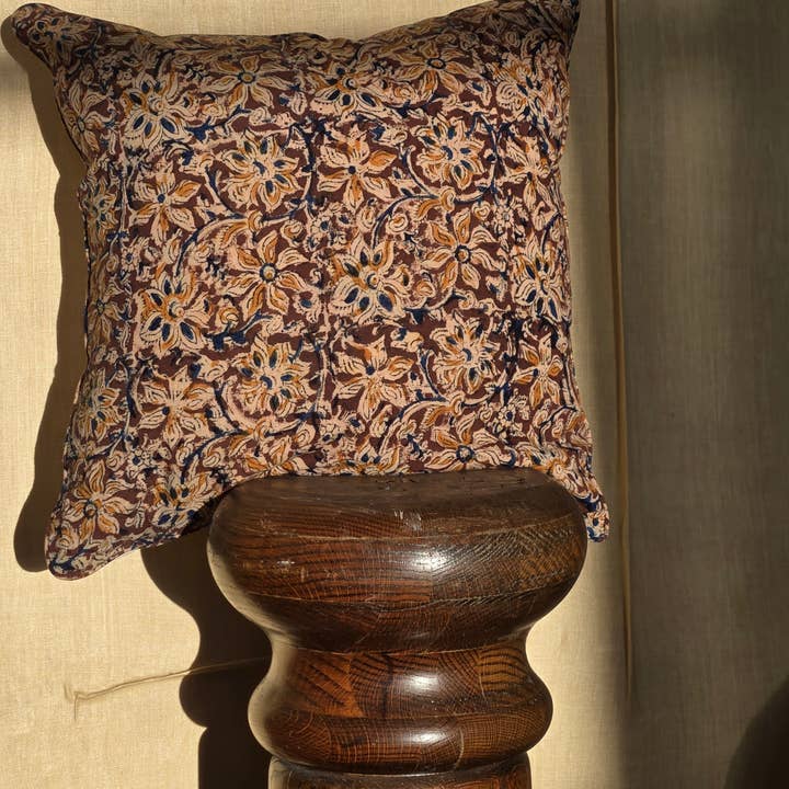 Print Pillow Cover with Maroon Base and Orange Floral Design for wholesale by Kozify Decor Inc