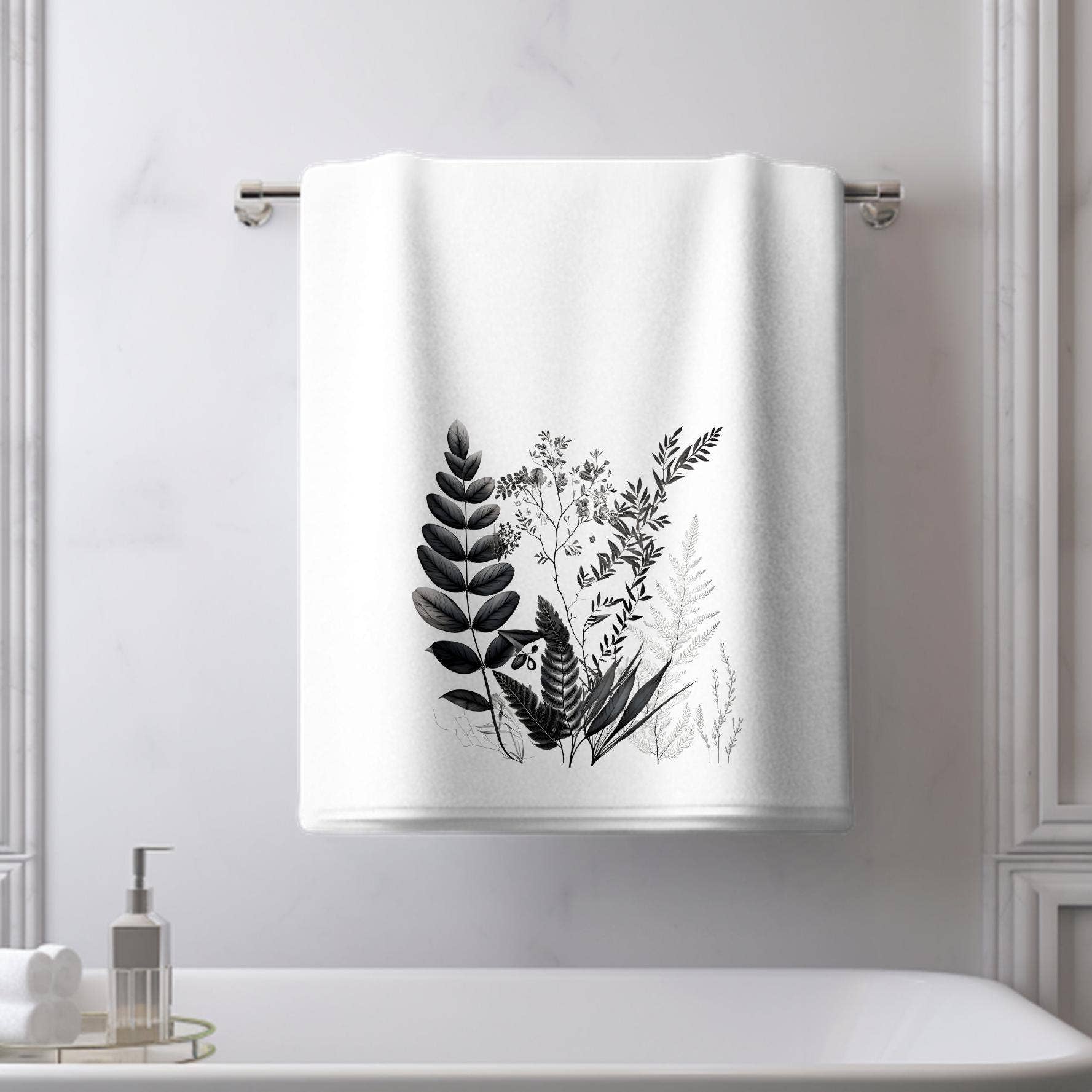 Fernville Creations - Wholesale Bath Towel - Elegant Black & White Floral Plush Bath Towel for Daily Use4