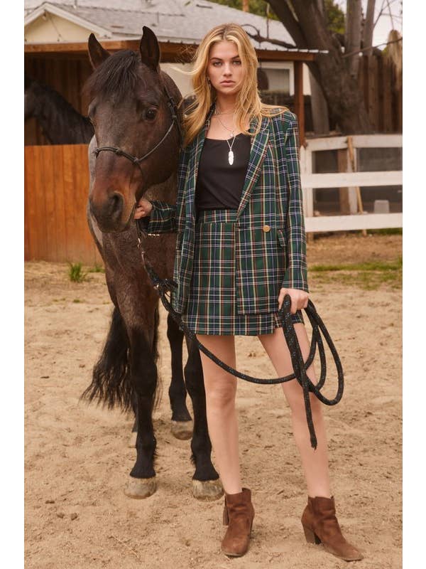 Green Multi Plus Plaid Front Wrap Skorts for wholesale on Faire2