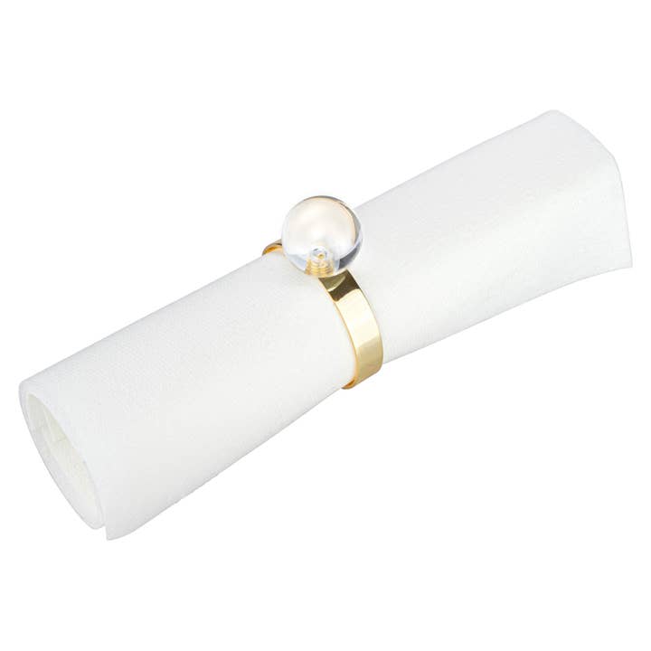 S/4 Napkin Rings Gold with Clear Ball Detail - 2" for wholesale by CLASSIC TOUCH DECOR INC.