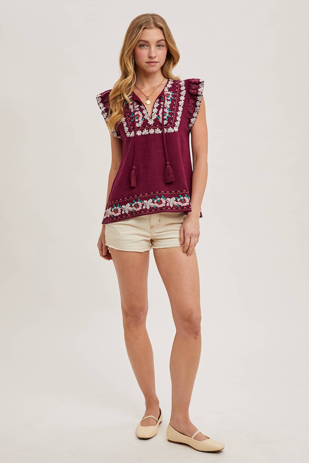 Bluivy - Wholesale Top - Maternity - BOHO EMBROIDERED RUFFLED SLEEVE DRAWSTRING TOP7