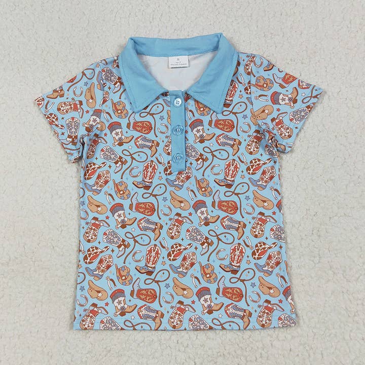 Baby Boys Blue Western Hats Boots Button Pullovers Shirts Tops for wholesale by Aier Wholesale