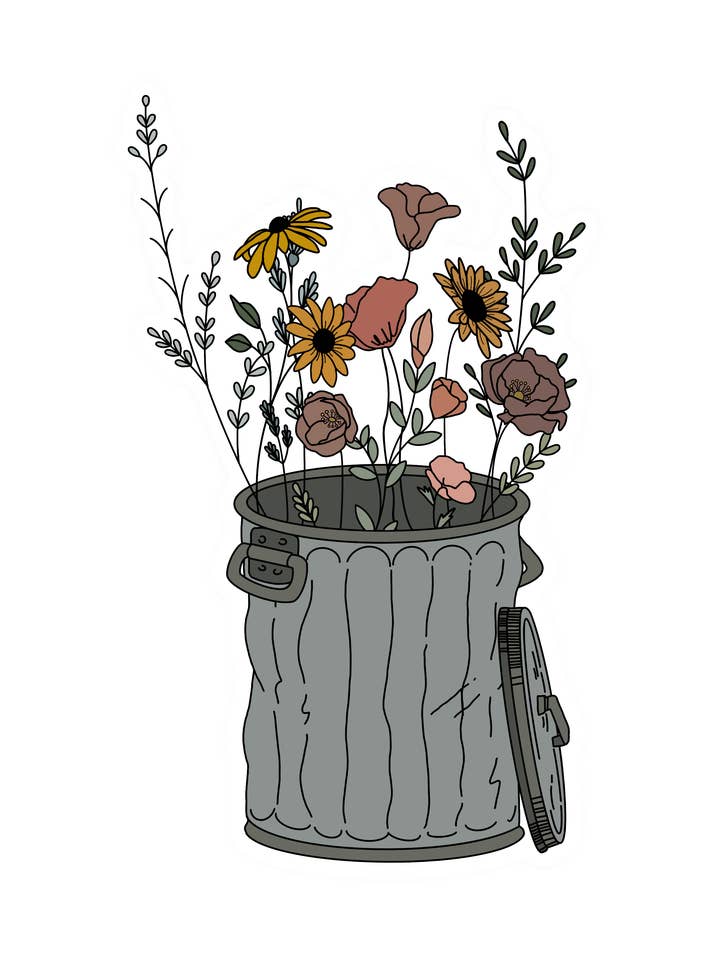 Autocollant Trash Flowers pour la vente par Spunky Cat Co
