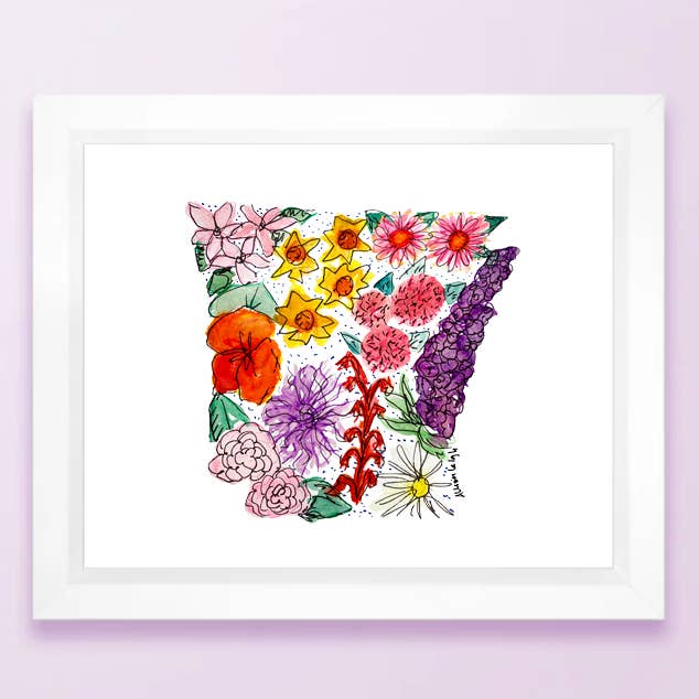 Floral State Kartendruck - Arkansas für den Großhandel von Allison’s Illustrations