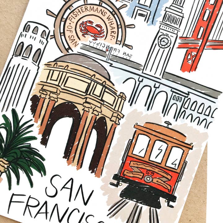 Annie Montgomery Design – Großhandel Postkarten – Illustrierte Postkarte der Bucht von San Francisco3