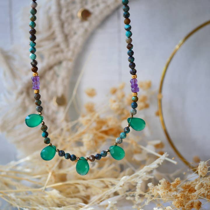 GINANDGER - Wholesale Beaded/Pearl Necklace - NECKLACE CHANDI GREEN ONYX