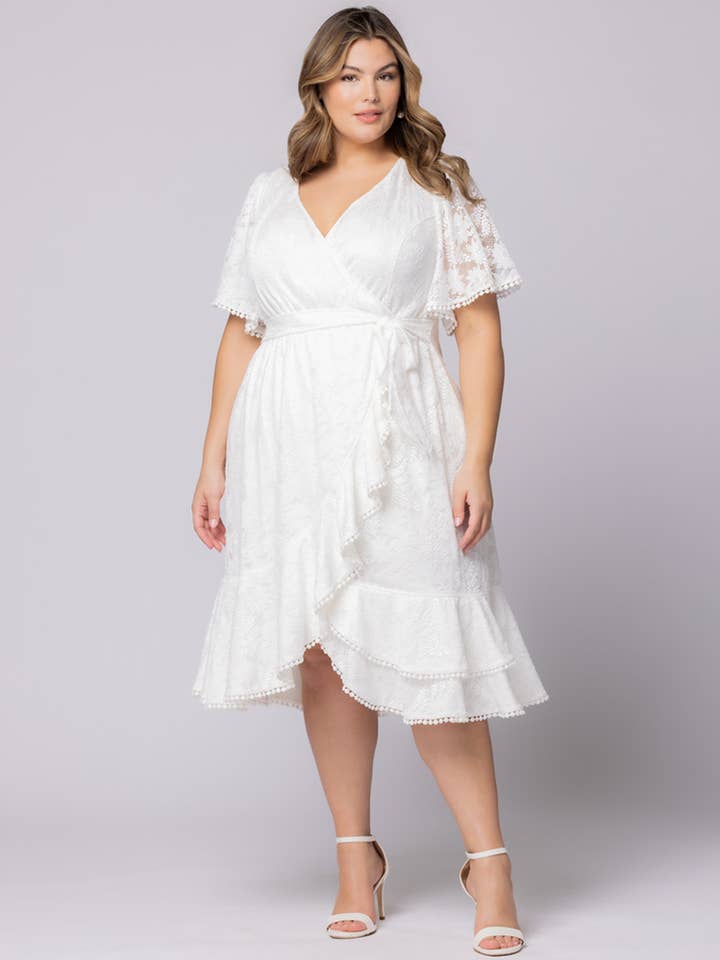 Vestido de cóctel cruzado falso de encaje Palermo - Talla grande para venta al por mayor de Kiyonna