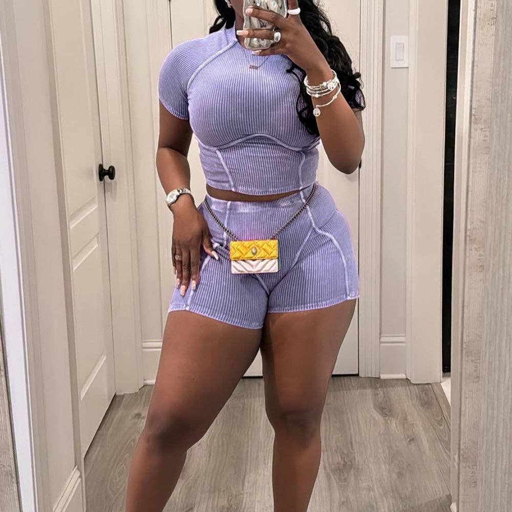 MB Fashion Wholesale - Wholesale Top & Short Set (NOT Loungewear) - Women's - MB FASHION WASHED RIBBED HIGH QUALITY SHORTS 2 PCS SET 4020LY19