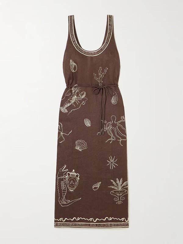 COFFEE Printed Sleeveless Spaghetti-Neck H-Line Vacation Maxi Dresse for wholesale on Faire4