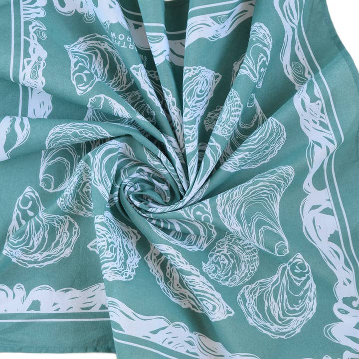 Hearth and Harrow - Wholesale Bandana - Unisex - Oyster Bandana - 100% Cotton - Hand Printed - Green Teal6