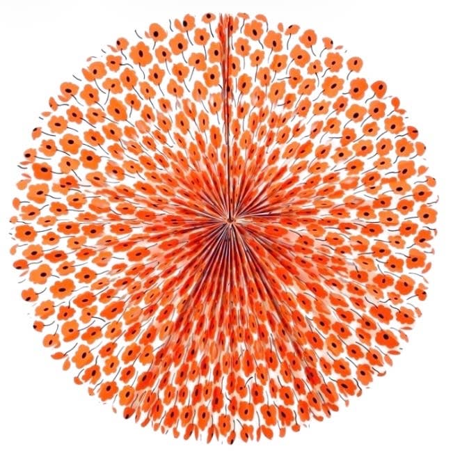 Rosette with flowers - orange - 55ø cm - ecopaper handmade for wholesale by Luna-Leena - handmade in Nepal